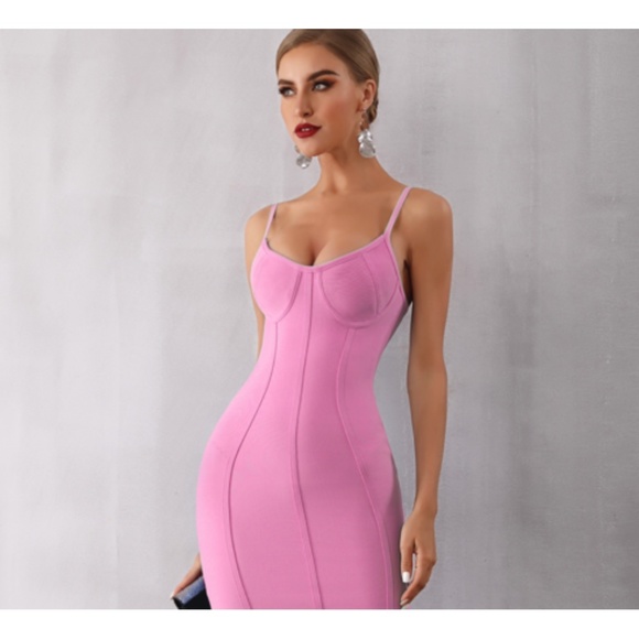 NEW! PINK SPAGHETTI STRAP DRESS UNDERWIRE BUST S - Picture 3 of 5